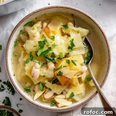 Hearty Vegetable and Barley Soup Recipe for Cozy Meals 11 completed Cabbage Bean Soup in a bowl