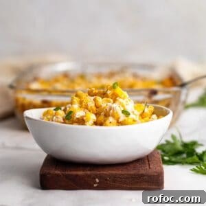 6-Ingredient Mexican Street Corn Casserole Recipe 13 white bowl of mexican street corn dip
