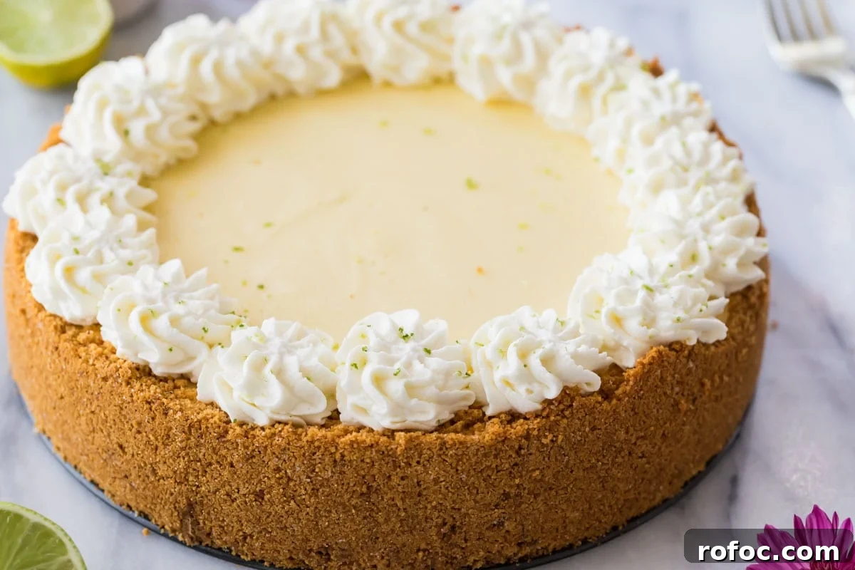 Graham Cracker Crust Recipe: Simple Steps for Perfect Pie Crust 11 cheesecake topped with a decorative whipped cream border and lime zest