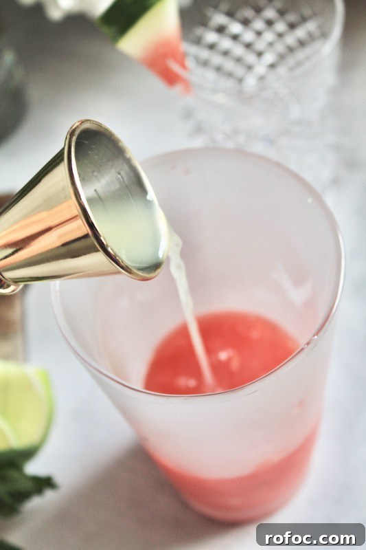 Watermelon Gin Cocktails for Summer Parties 6 add lime juice to watermelon smash cocktail