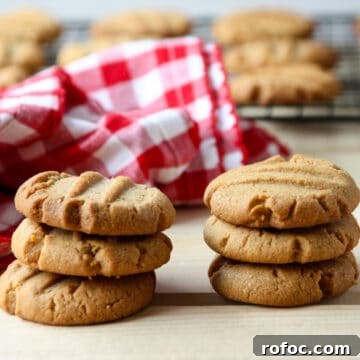 Two stacks of 3 gluten-free peanut butter cookies.