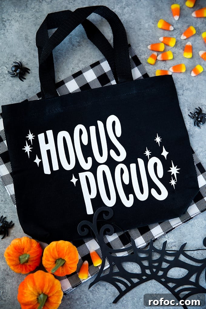 DIY Halloween Treat Bags Kids Will Love 2 Glitter iron-on Hocus Pocus treat bag