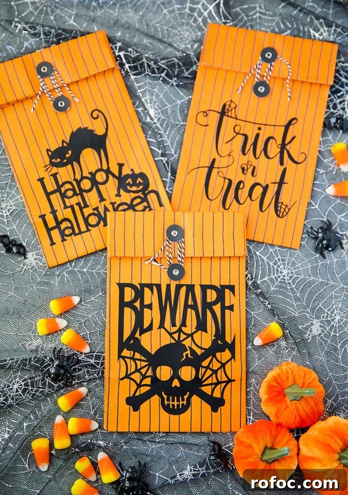 DIY Halloween Treat Bags Kids Will Love 9 How to customize paper treat bags with vinyl designs