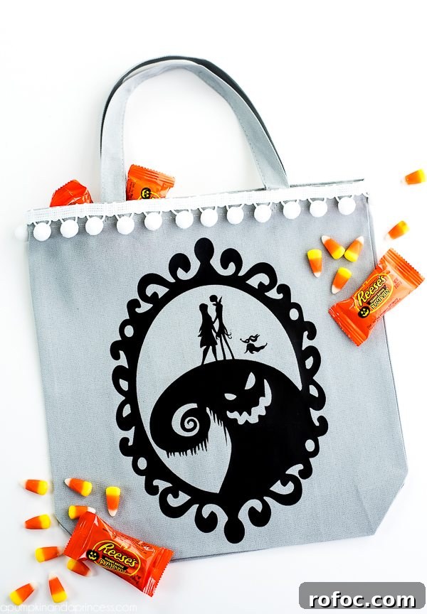 DIY Halloween Treat Bags Kids Will Love 10 DIY The Nightmare Before Christmas Bag - create your own Jack Skellington bag to carry books, groceries or use for trick or treating!