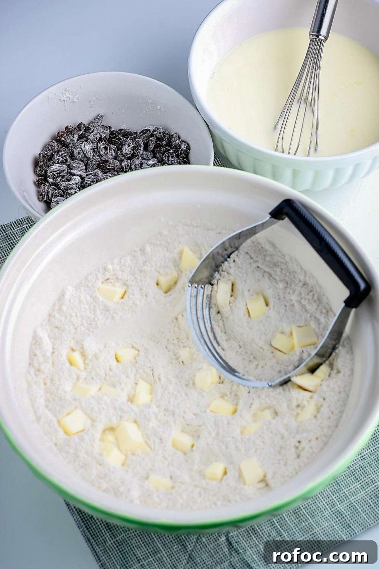 cutting butter into the dry ingredients
