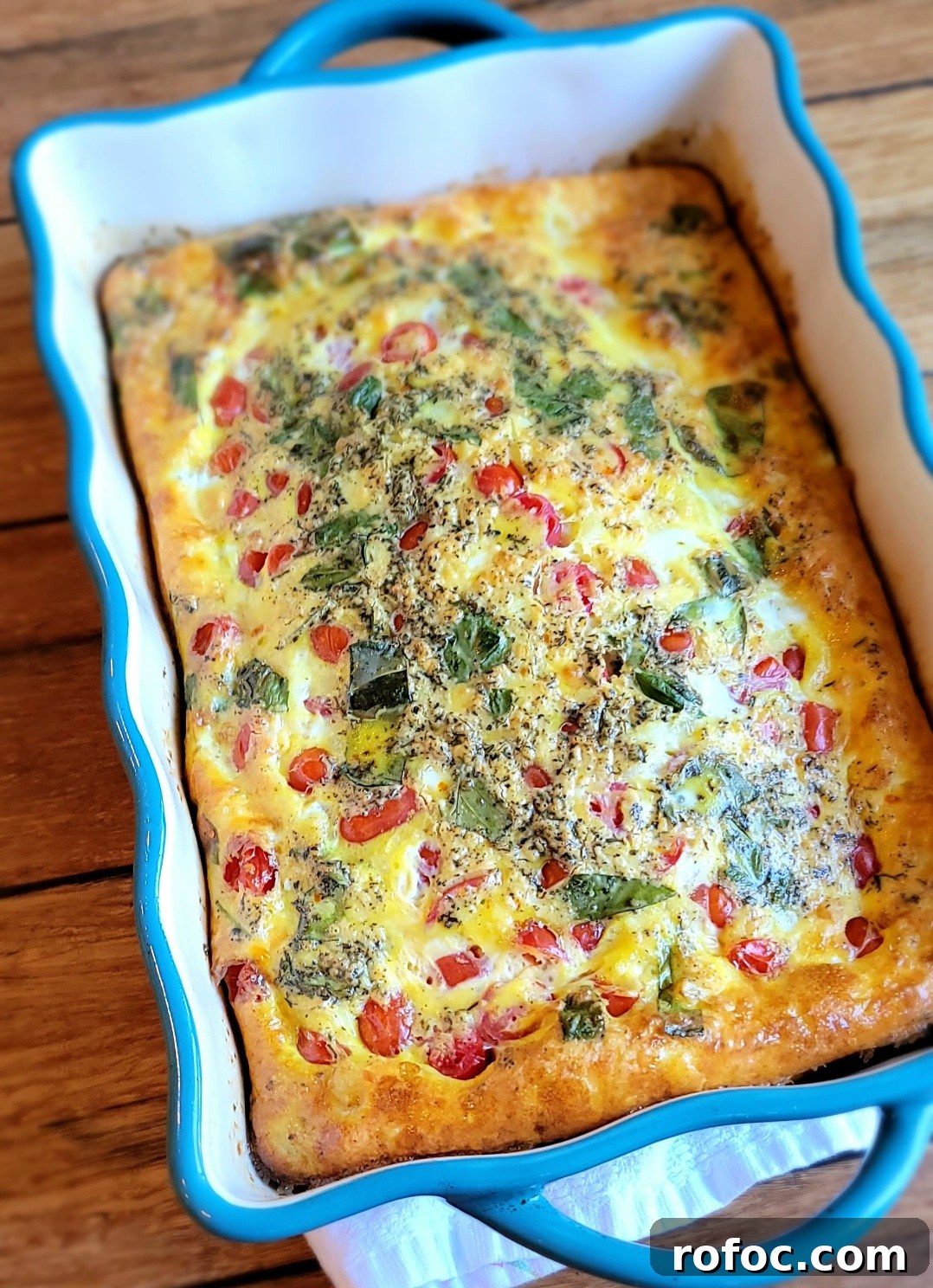 Caprese Breakfast Casserole closeup