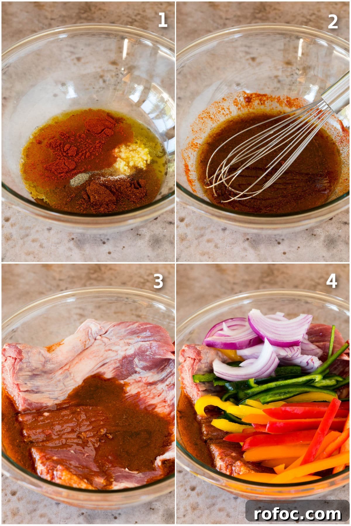 Step by step process shots showing how to make steak fajita marinade.