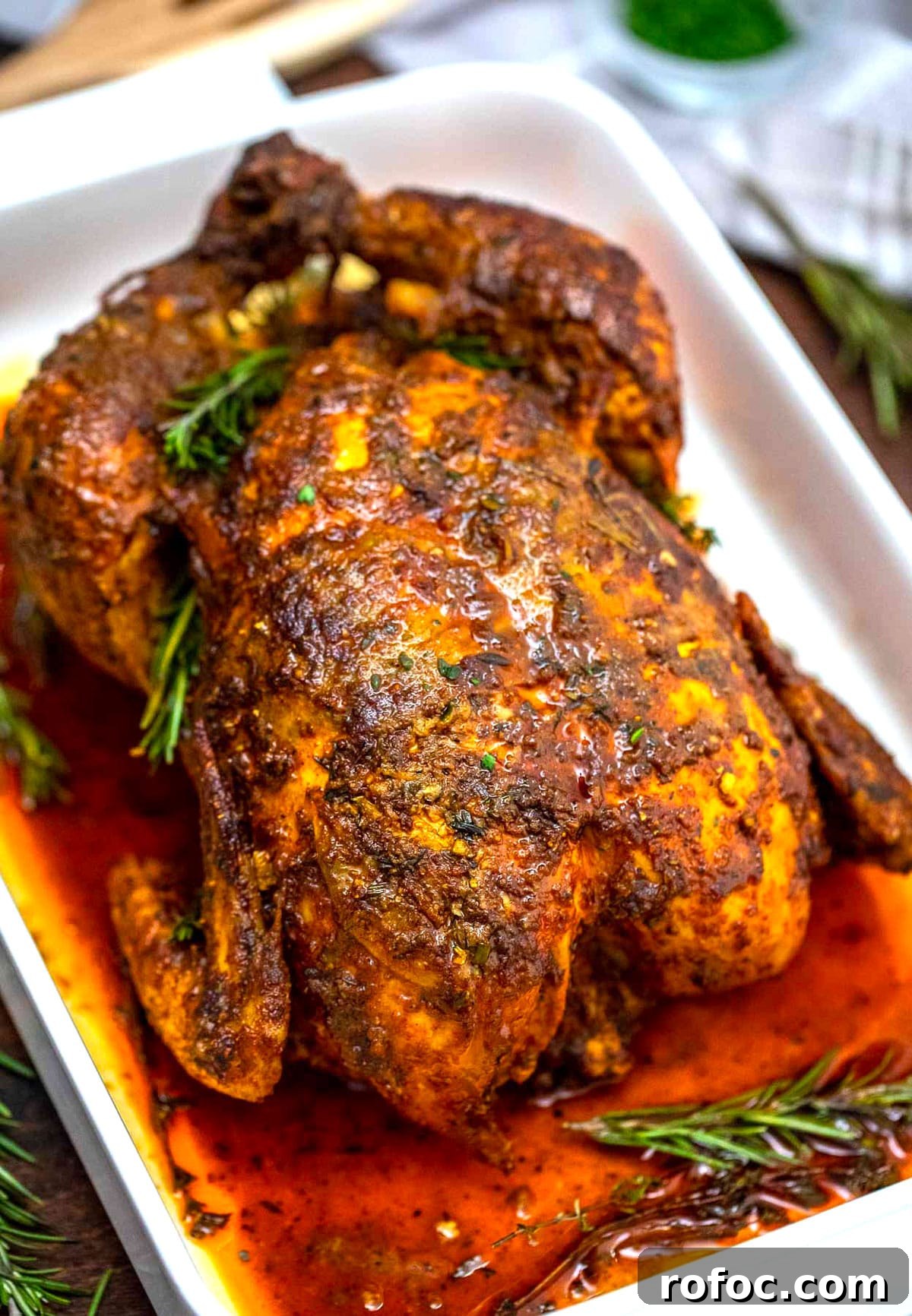 image of garlic herb butter roasted chicken.