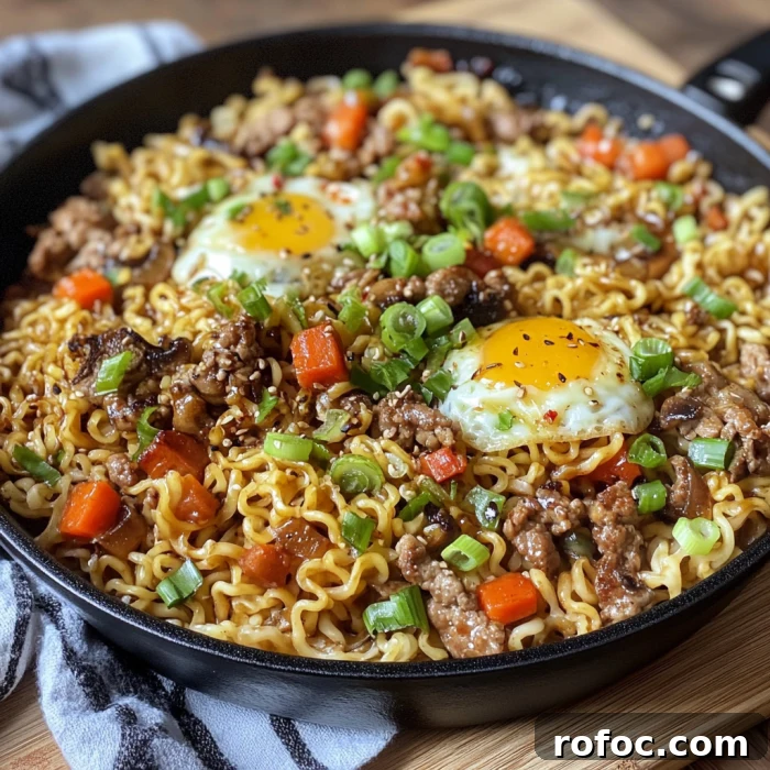 Egg Roll Ramen Skillet closeup