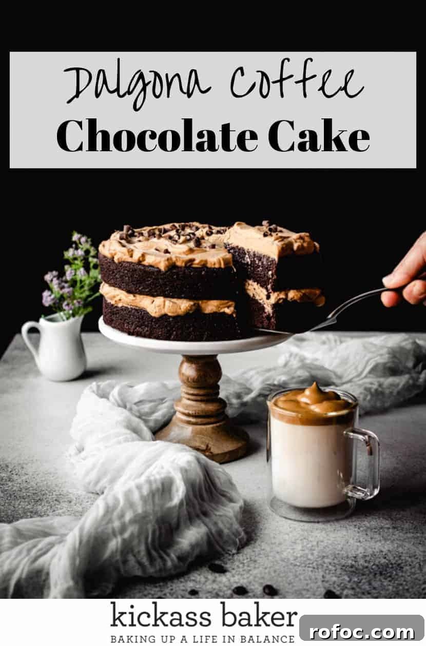Dalgona Coffee Chocolate Cake | kickassbaker.com pin for pinterest with text
