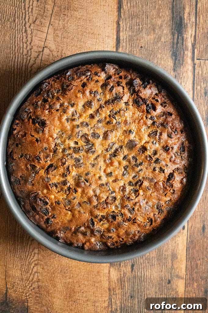 Baked fruitcake in a springform pan
